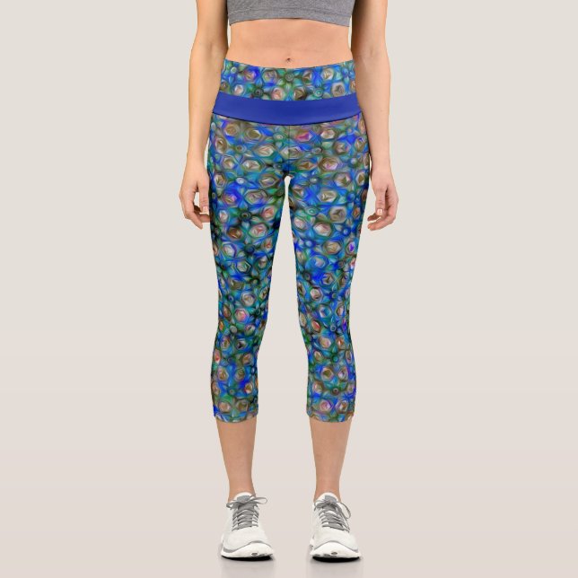 Colourful Artsy Abstract Circular Geometric Patter Capri Leggings (Front)