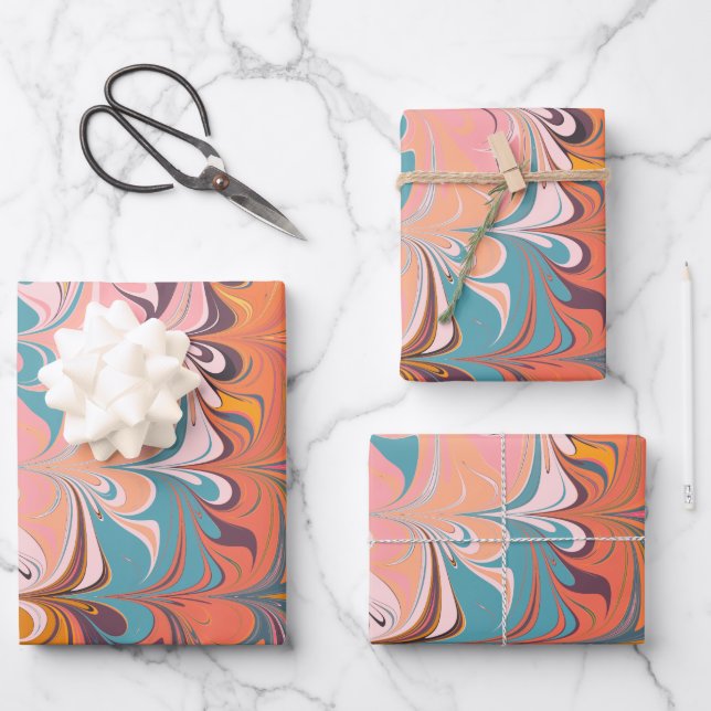 Colourful Artsy Abstract Marble Swirl Design  Wrapping Paper Sheet (Front)