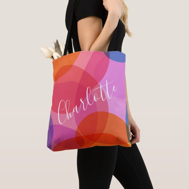 Colourful Artsy Abstract Shapes Personalised Name  Tote Bag (Close Up)
