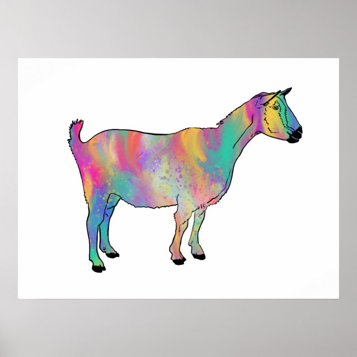 Colourful Artsy Goat Fun Farm Animal Art Painting Poster Zazzle