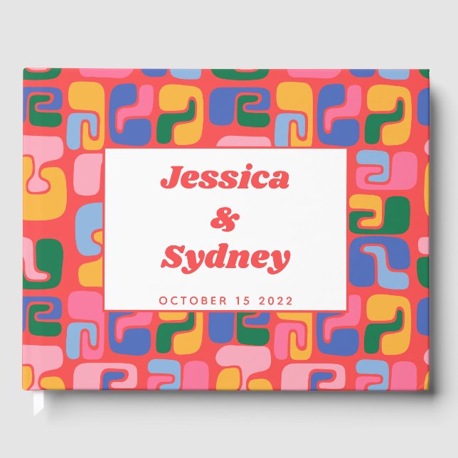 Colourful Artsy Modern Abstract Red Shapes Wedding Guest Book (Front)