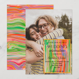 Colourful Artsy Watercolor Painting Wedding Photo Invitation