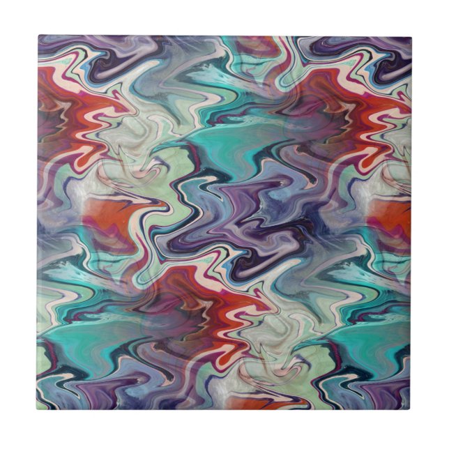 Colourful Artsy Wavy Agate Look Abstract Design Tile (Front)