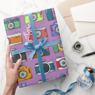 Colourful artwork Purple background Cameras Wrapping Paper