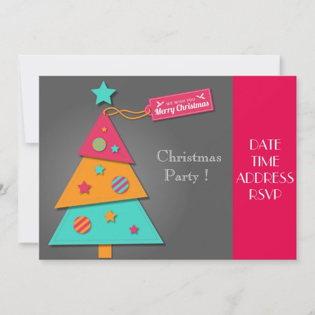 Colourful arty Christmas tree Christmas party Invitation (Front)