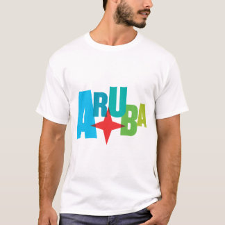 Colourful Aruba Text with Red Star Design T-Shirt
