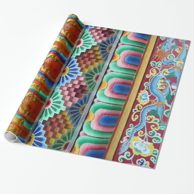 Colourful Asian Artwork Wrapping Paper (Unrolled)