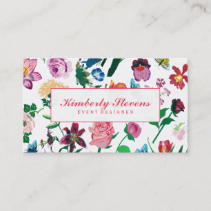 Colourful Assorted Flowers White Background 3 Business Card