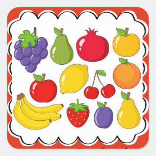 Colourful Assorted Fruit Square Sticker