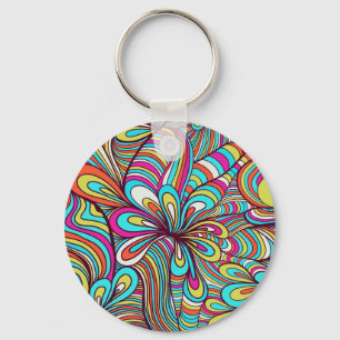 Colourful Assorted Psychedelic Swirls Pattern 2 Key Ring