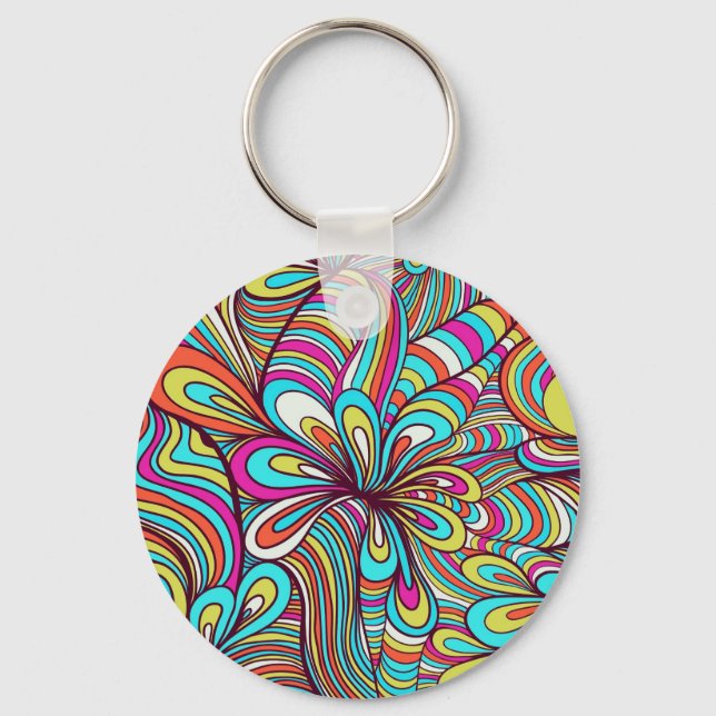 Colourful Assorted Psychedelic Swirls Pattern 2 Key Ring (Front)
