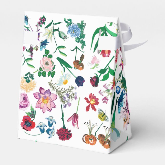 Colourful Assorted Spring Flowers White Background Favour Box (Back Side)