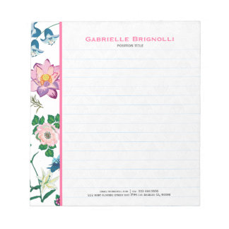 Colourful Assorted Spring Flowers White Background Notepad