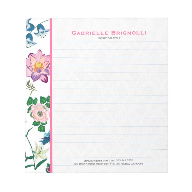 Colourful Assorted Spring Flowers White Background Notepad (Front)