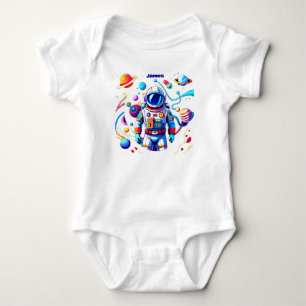 Colourful Astronaut and Univers in Bold Colours Baby Bodysuit