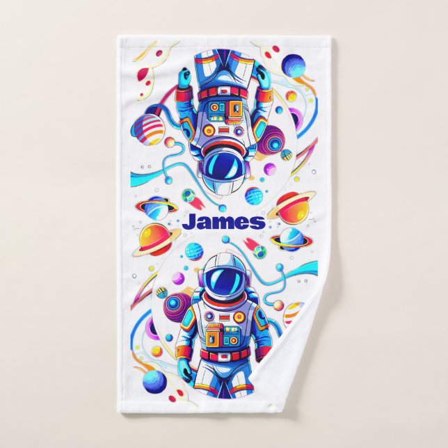 Colourful Astronaut and Univers in Bold Colours Bath Towel Set (Hand Towel)