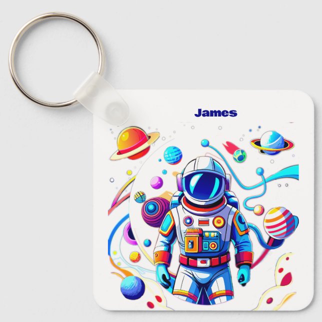Colourful Astronaut and Univers in Bold Colours Key Ring (Front)