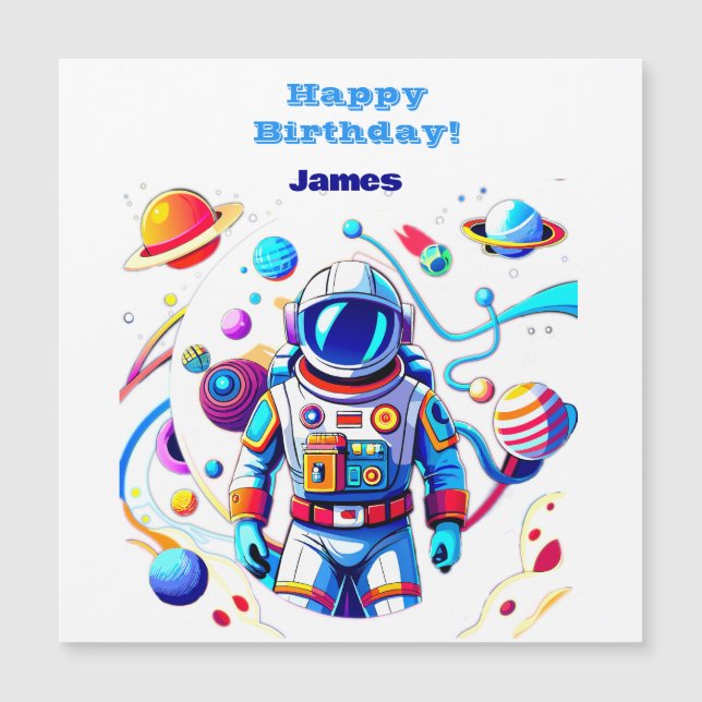 Colourful Astronaut and Univers in Bold Colours Magnetic Invitation (Front)