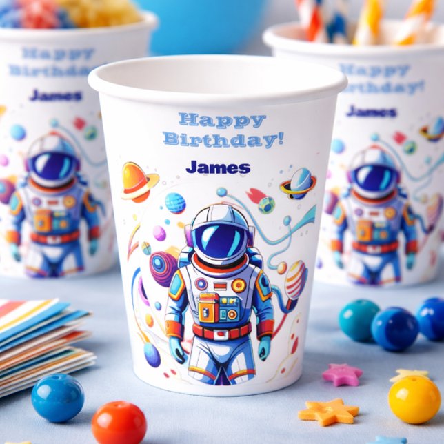 Colourful Astronaut and Univers in Bold Colours Paper Cups (Creator Uploaded)