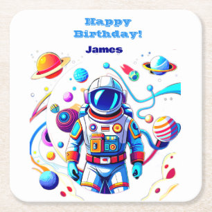 Colourful Astronaut and Univers in Bold Colours Square Paper Coaster