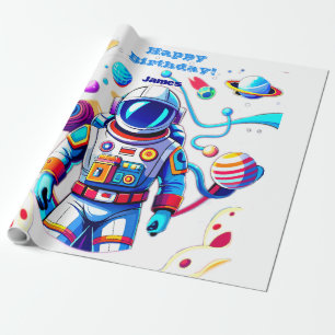 Colourful Astronaut and Univers in Bold Colours Wrapping Paper