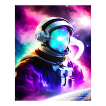 Colourful Astronaut in Outer Space Poster