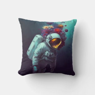 Colourful Astronaut in Space with Flowers Artwork  Cushion