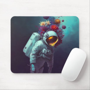 Colourful Astronaut in Space with Flowers Artwork  Mouse Mat