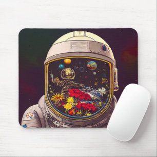 Colourful Astronaut in Space with Flowers Artwork  Mouse Mat