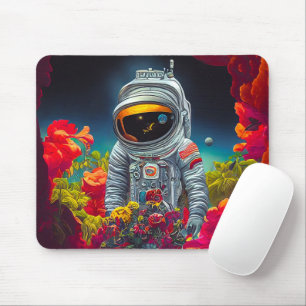 Colourful Astronaut in Space with Flowers Artwork  Mouse Mat