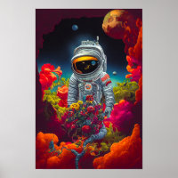 Colourful Astronaut in Space with Flowers Artwork