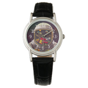 Colourful Astronaut in Space with Flowers Artwork  Watch