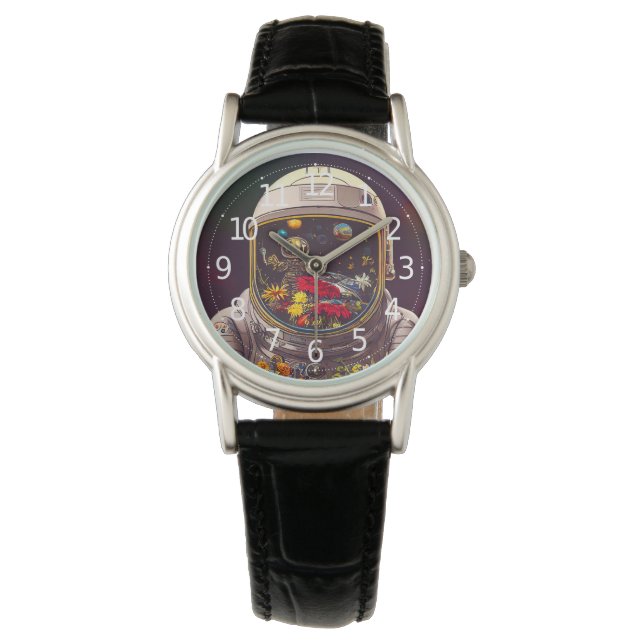 Colourful Astronaut in Space with Flowers Artwork  Watch (Front)