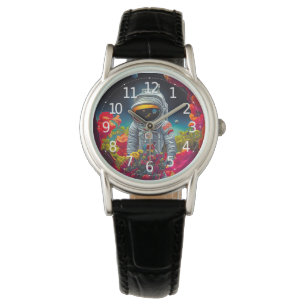 Colourful Astronaut in Space with Flowers Artwork  Watch