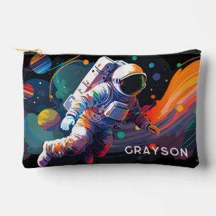 Colourful Astronaut Space Personalised Name Gift Accessory Pouch