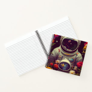 Colourful Astronauts in Space with Flowers Artwork Notebook