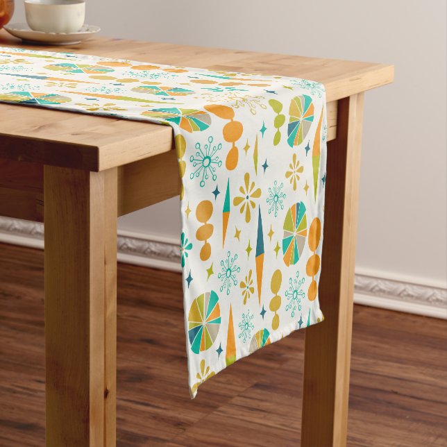 Colourful Atomic Age Abstract Shapes Mid Century Short Table Runner (In Situ)