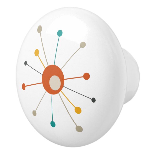 Colourful Atomic Era Starburst Mid Century Modern Ceramic Knob (Right)
