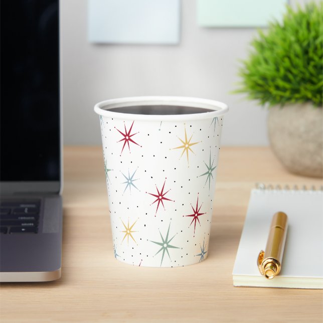 Colourful Atomic Starburst Mid Century Retro Paper Cups (Insitu)