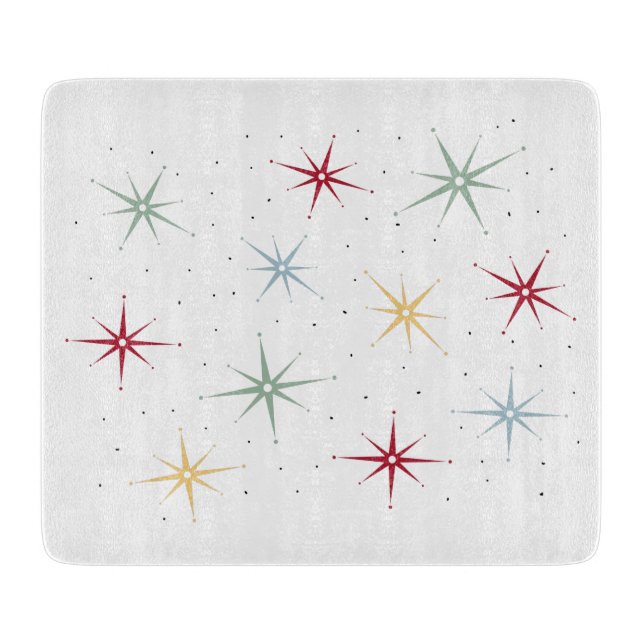 Colourful Atomic Starbursts Mid Century 1950s Styl Cutting Board (Front)