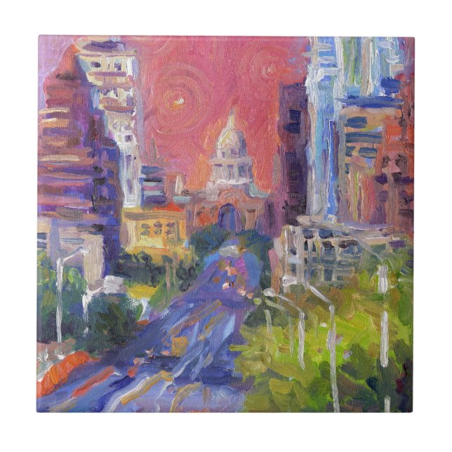 Colourful Austin Downtown Congress Avenue Art Tile (Front)
