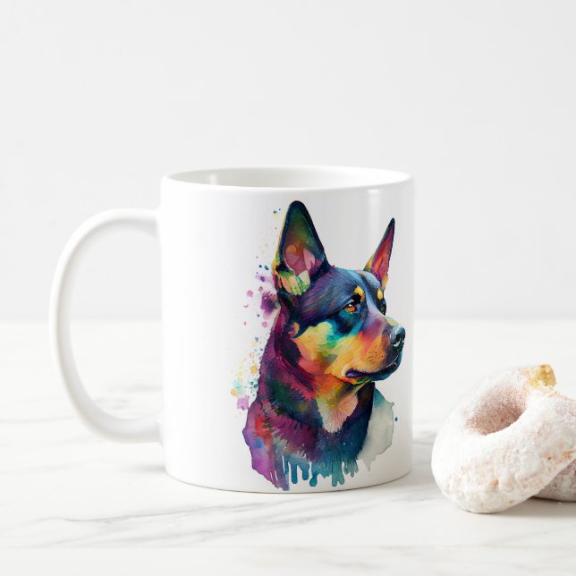 Colourful Australian Kelpi Dog  Pet Coffee Mug, Cu Coffee Mug (With Donut)
