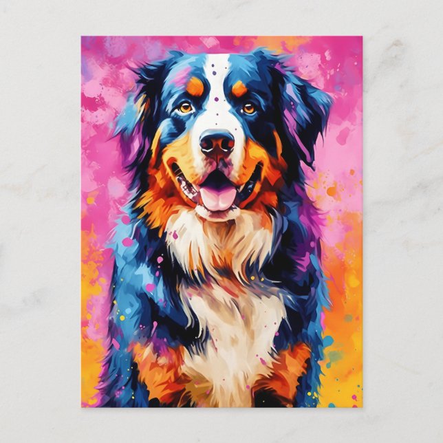 Colourful Australian Shepherd Art Postcard (Front)