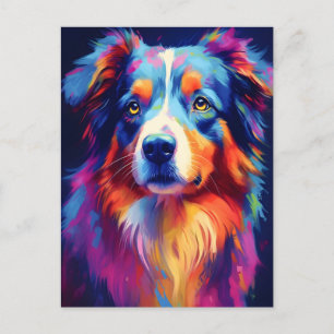 Colourful Australian Shepherd Art Postcard