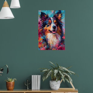 Colourful Australian Shepherd Art Poster