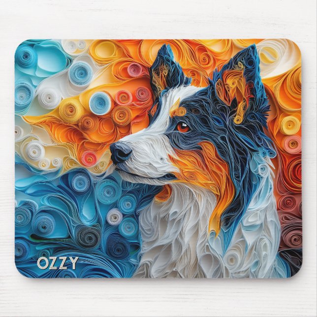 Colourful Australian Shepherd Dog Portrait Mouse Mat (Front)