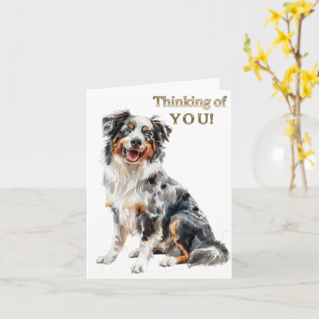 Colourful Australian Shepherd Greeting Card (Yellow Flower)