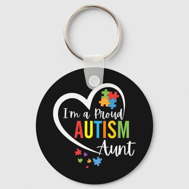 Colourful autism awareness puzzle pieces heart per key ring (Front)