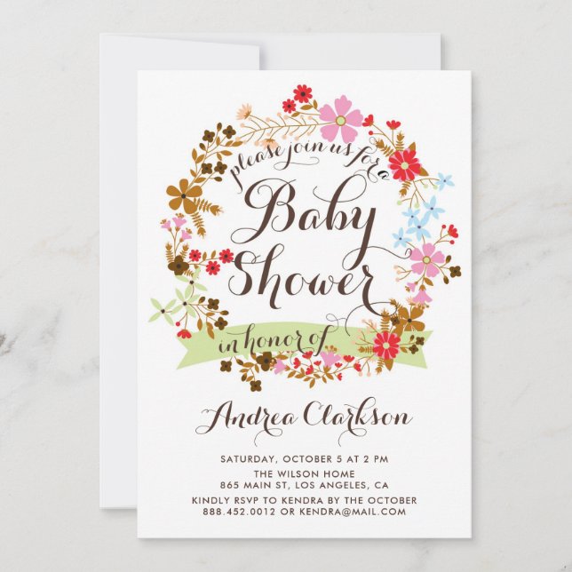 Colourful Autum Floral Wreath Fall Baby Shower Invitation (Front)