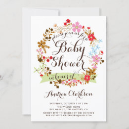 Colourful Autum Floral Wreath Fall Baby Shower Invitation
